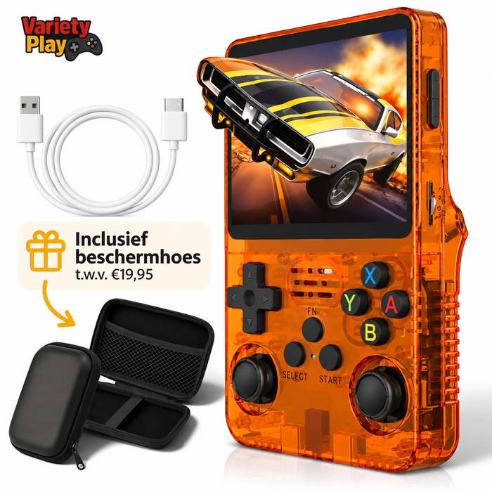 R36S™ Retro-Spielekonsole – Orange Edition (inkl. Schutzhülle)