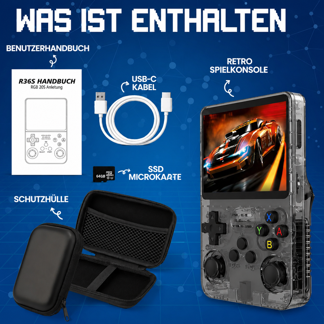 R36S™ Retro-Spielekonsole – Rote Edition (inkl. Schutzhülle)